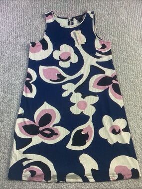Ann Taylor Factory Navy Floral A-Line Dress with Pink & White Accents